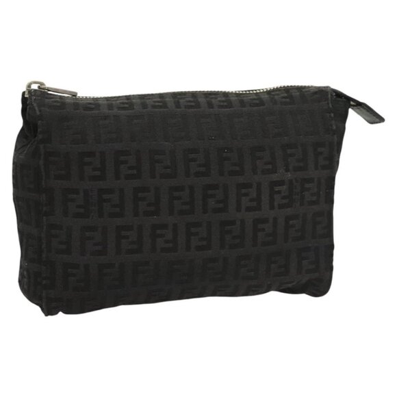 FENDI Zucchino Canvas Pouch Black Silver Auth - Picture 1 of 16
